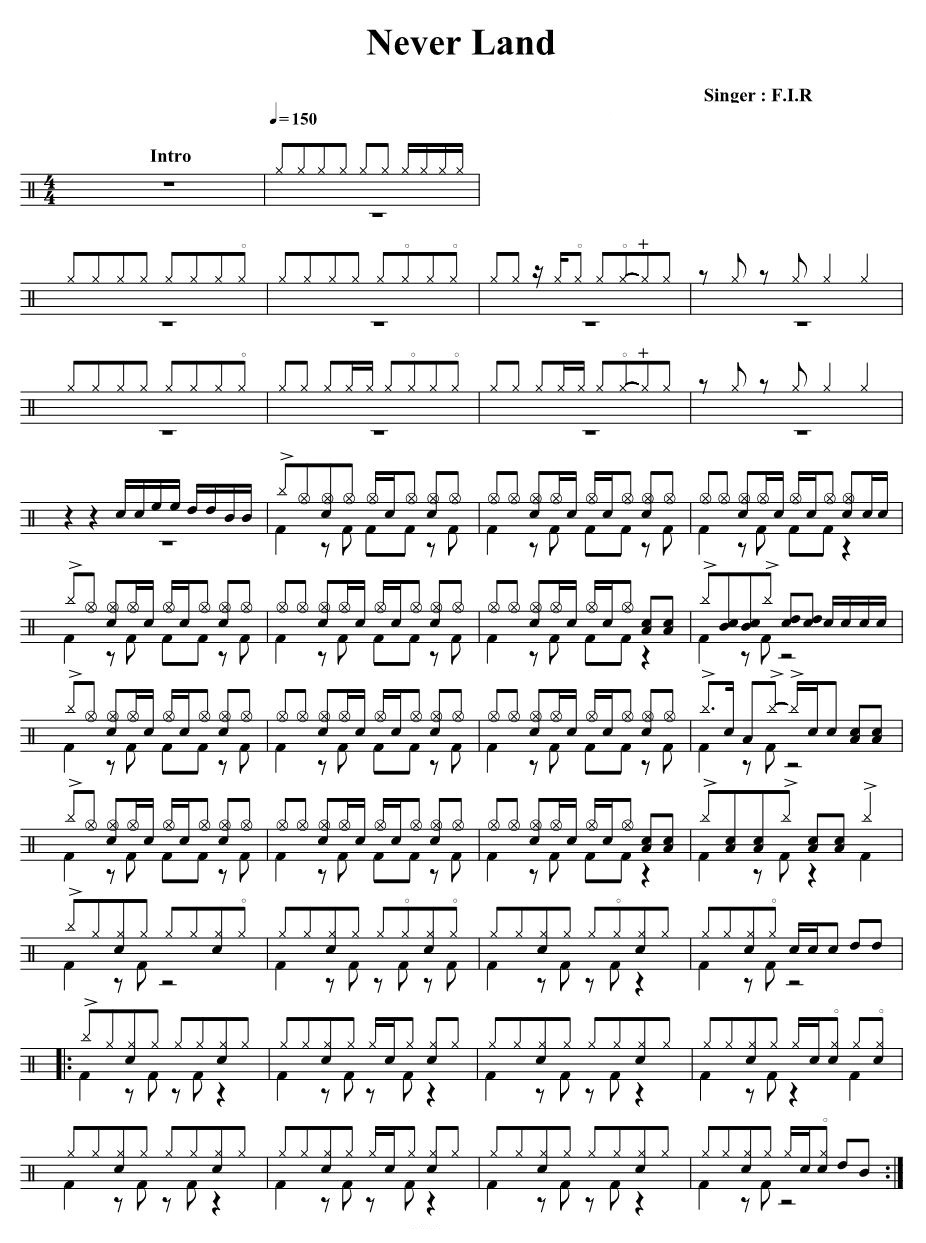 Never Land 鼓谱预览