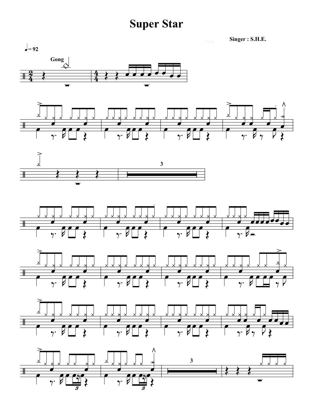 Super Star 鼓谱预览