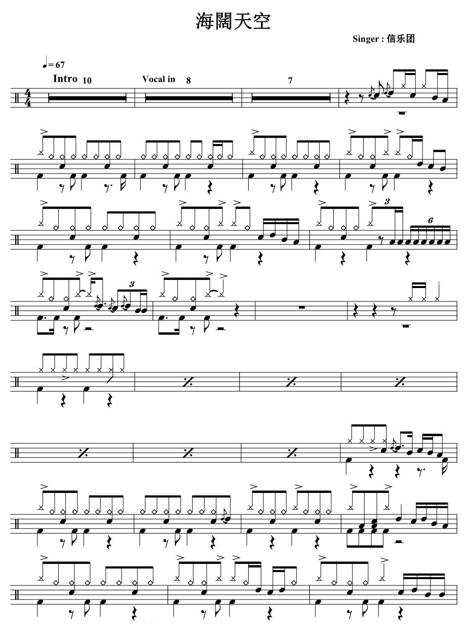 海阔天空 鼓谱预览