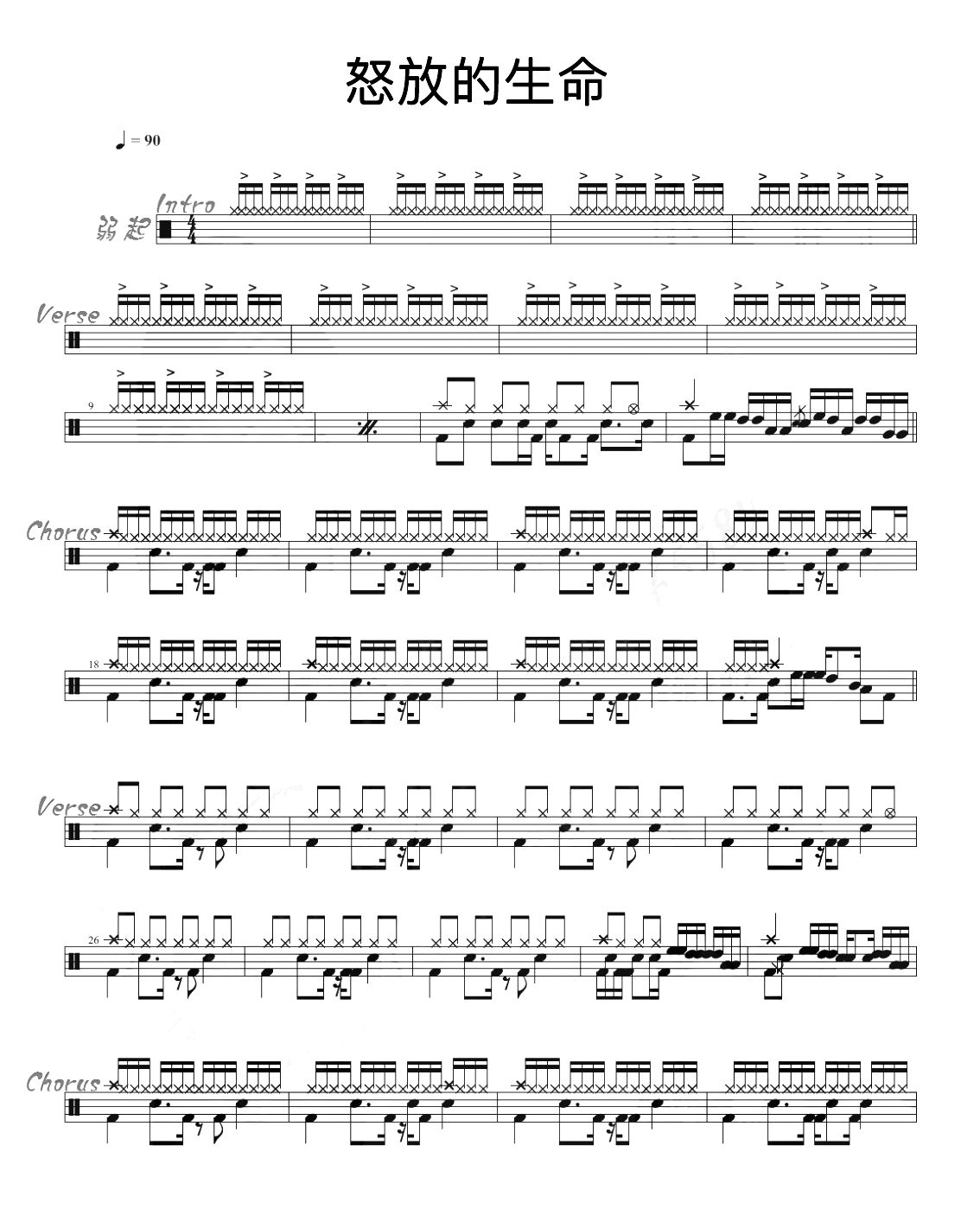 怒放的生命 鼓谱预览