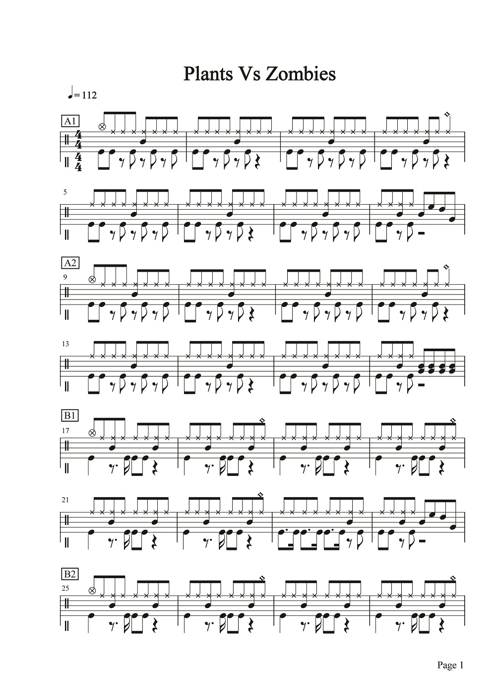 植物大战僵尸 鼓谱预览