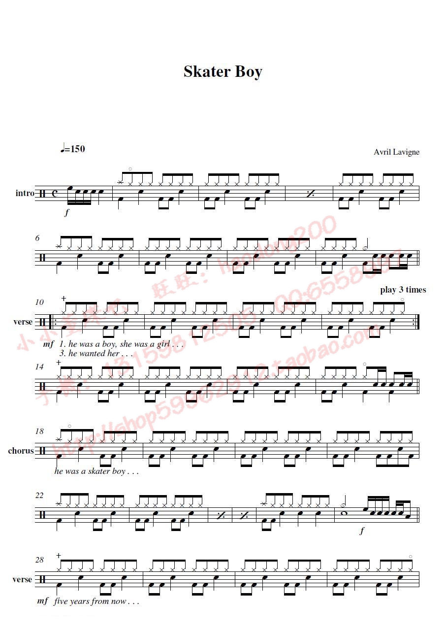Avril Lavigne 鼓谱预览