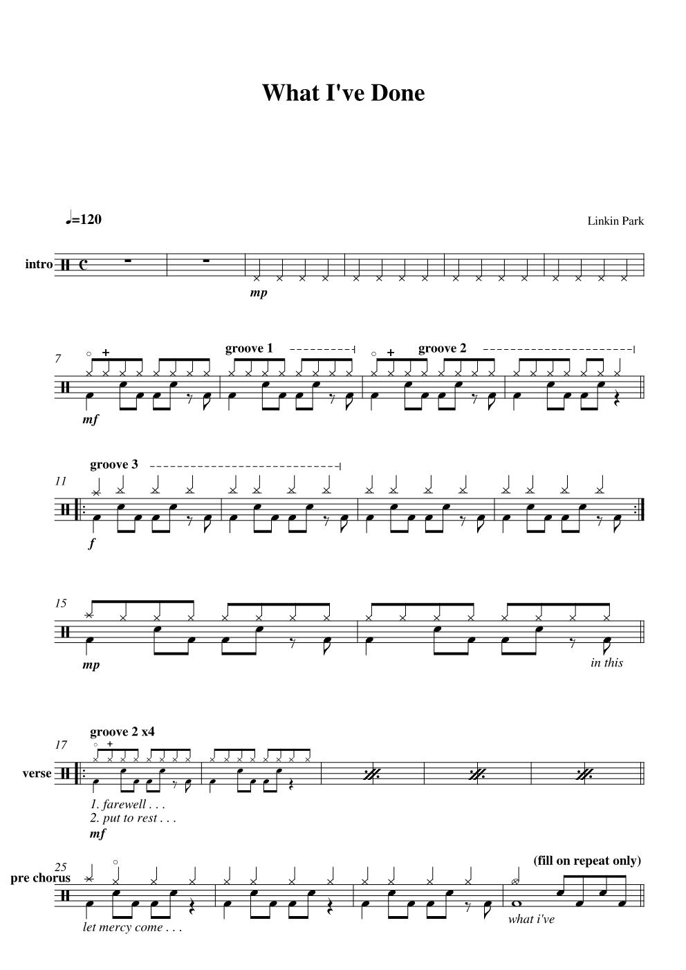 what i've done 鼓谱预览