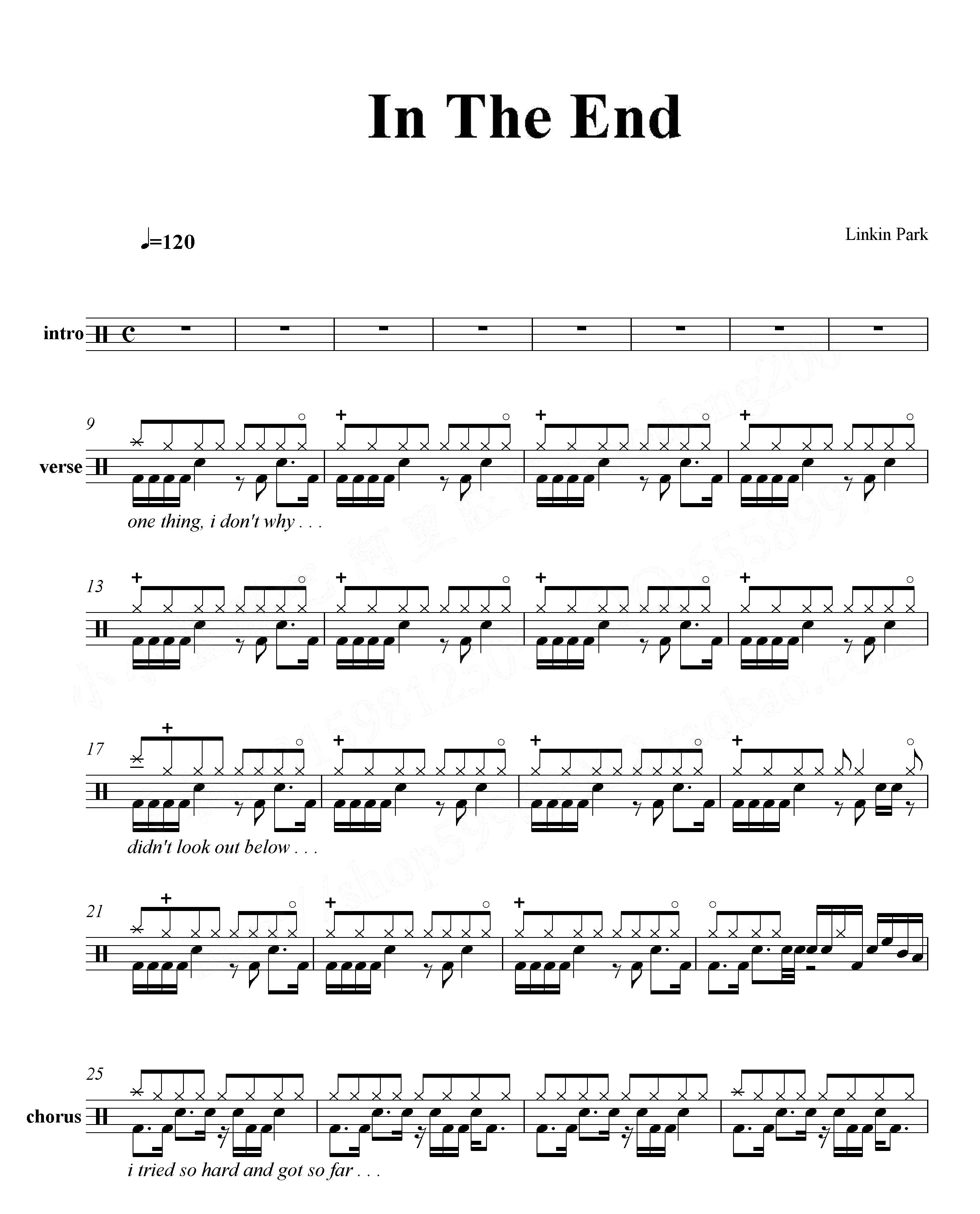 In The End 鼓谱预览