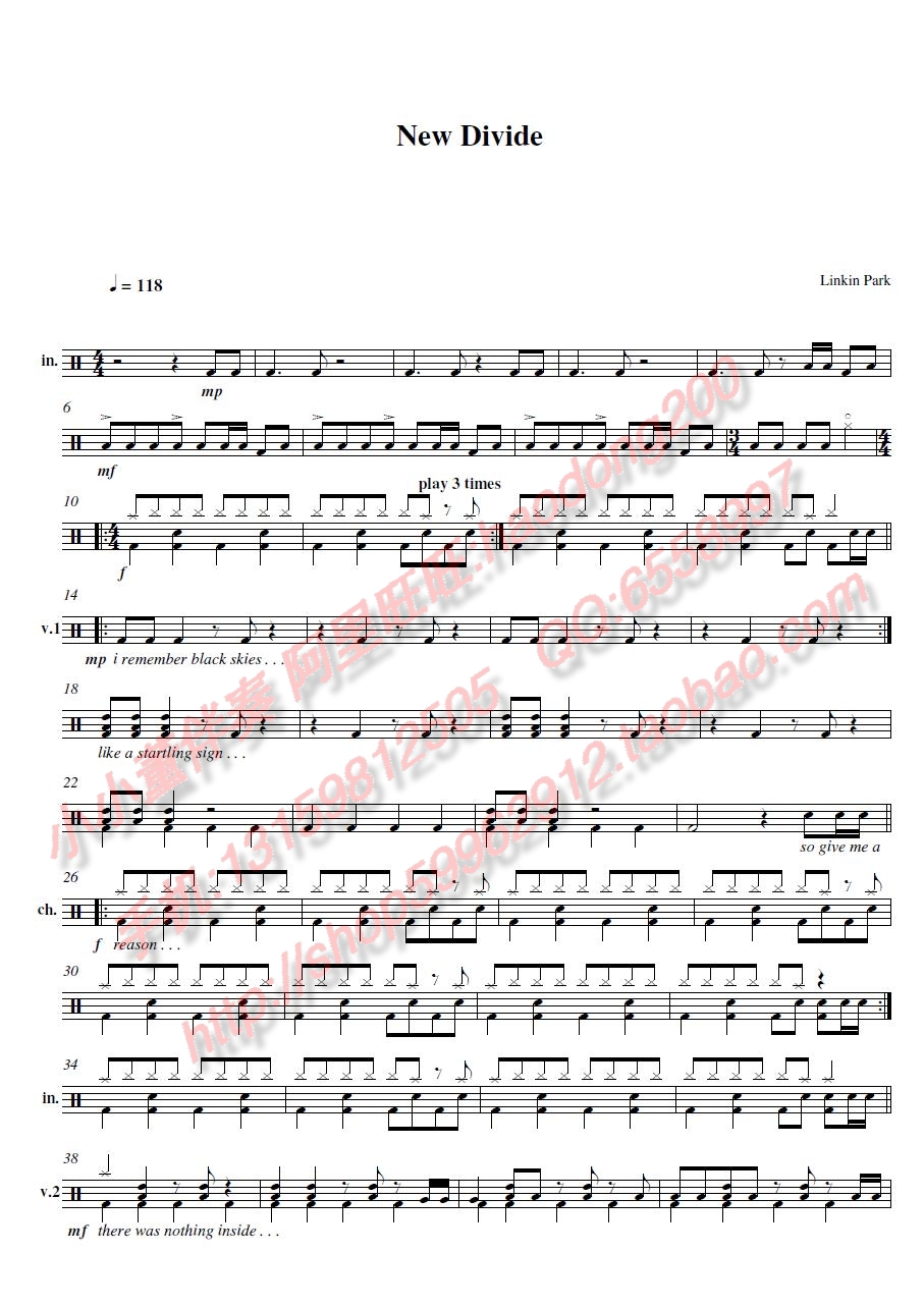 New Divide 鼓谱预览