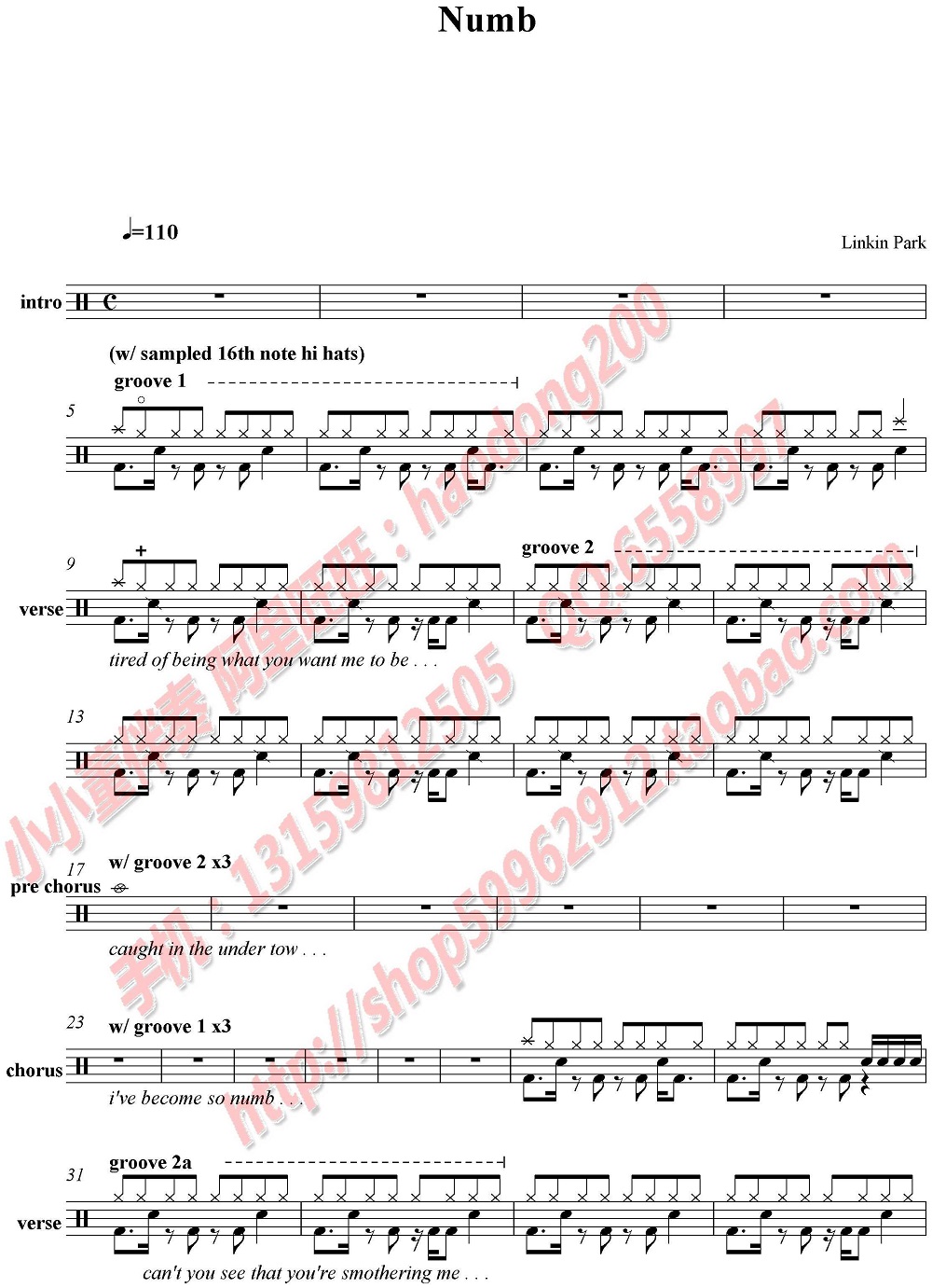Numb 鼓谱预览