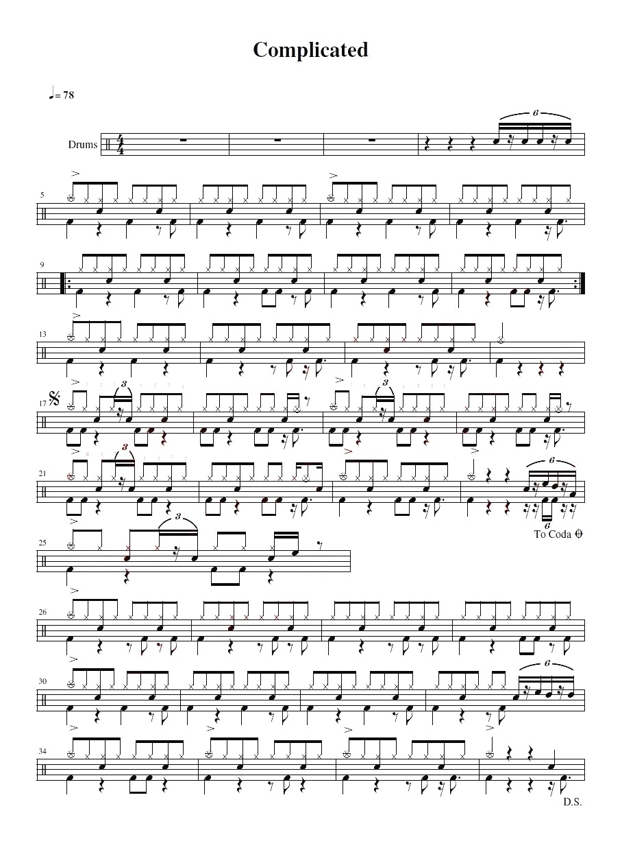 Complicated 鼓谱预览