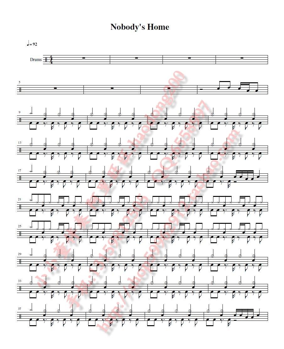 Nobody's Home 鼓谱预览