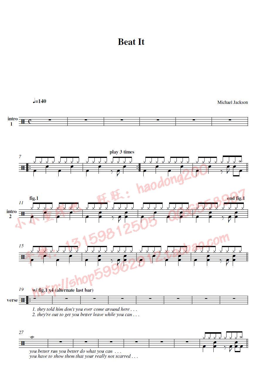 beat it 鼓谱预览