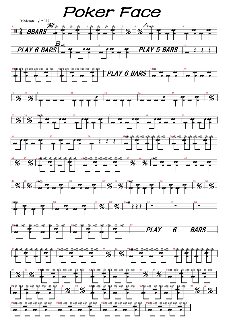 poker face 鼓谱预览
