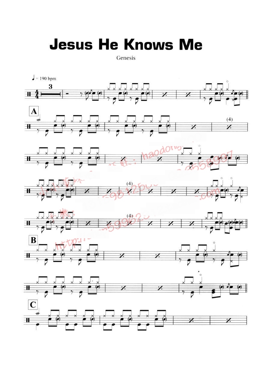 Jesus He Knows Me 鼓谱预览