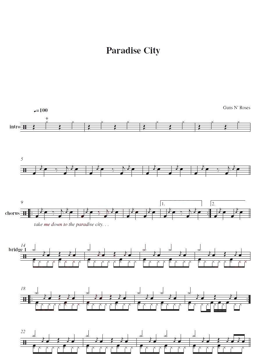 Paradise City 鼓谱预览