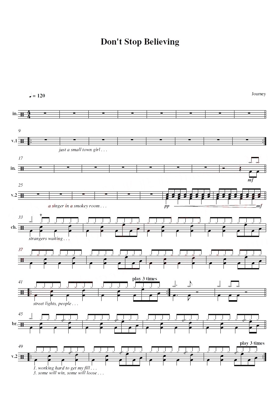 Don't Stop Believin 鼓谱预览