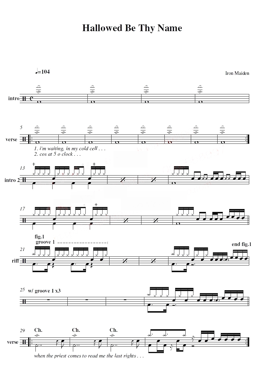 Hallowed Be Thy Name 鼓谱预览