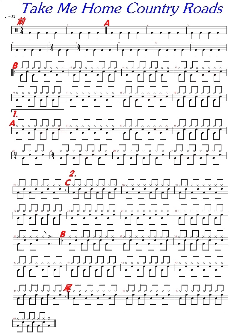 Take Me Home Country Roads 鼓谱预览