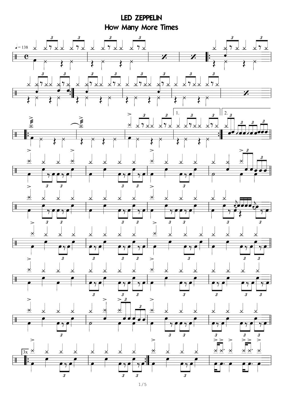 How Many More Times 鼓谱预览