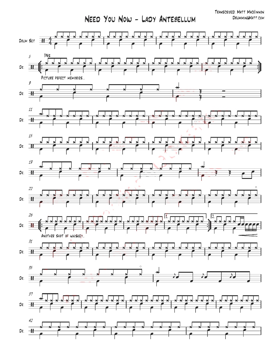 Need You Now 鼓谱预览