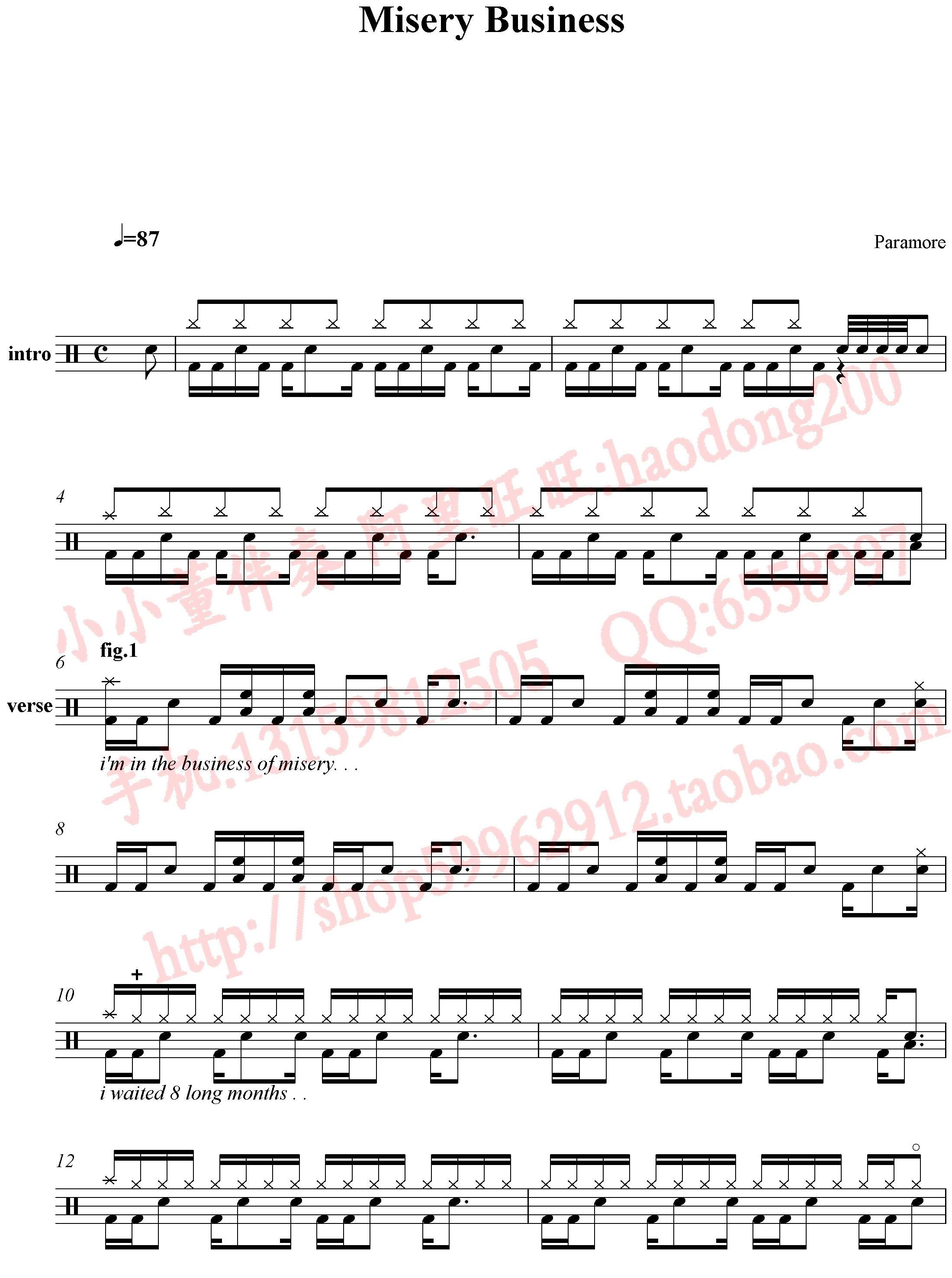 Misery Business 鼓谱预览