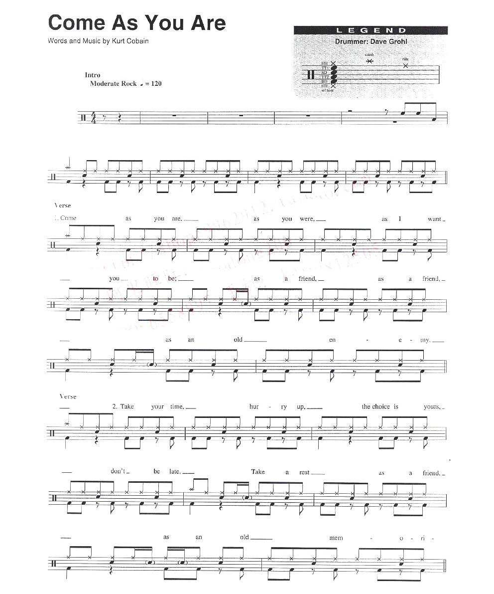 Come As You Are 鼓谱预览