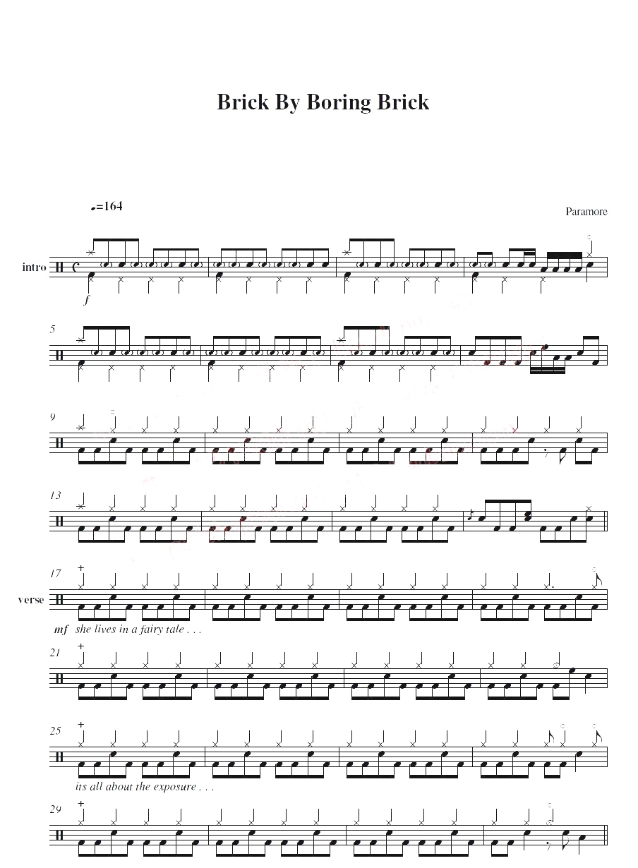 Brick By Boring Brick 鼓谱预览