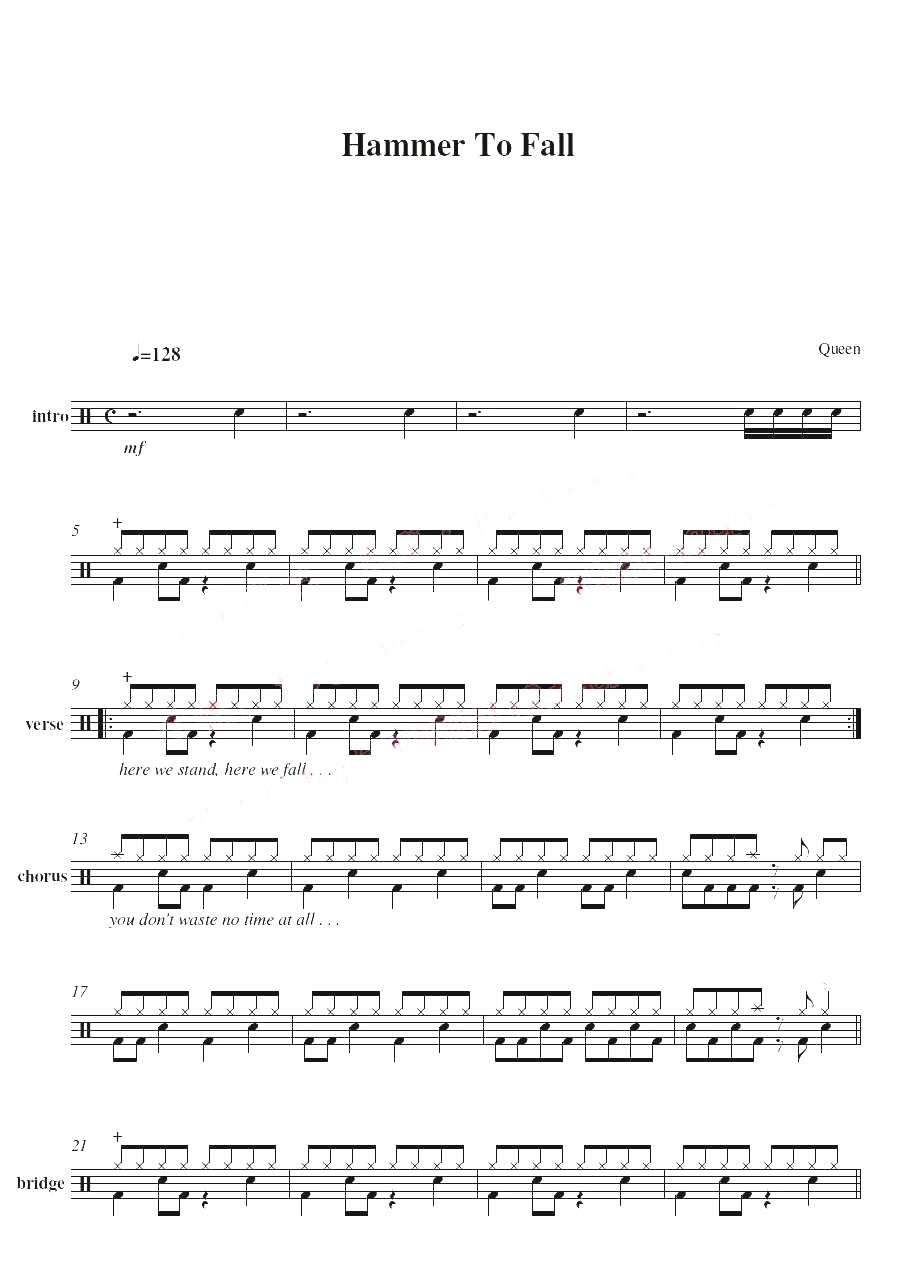 Hammer to Fall 鼓谱预览