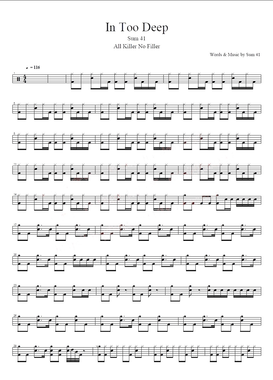 In Too Deep 鼓谱预览