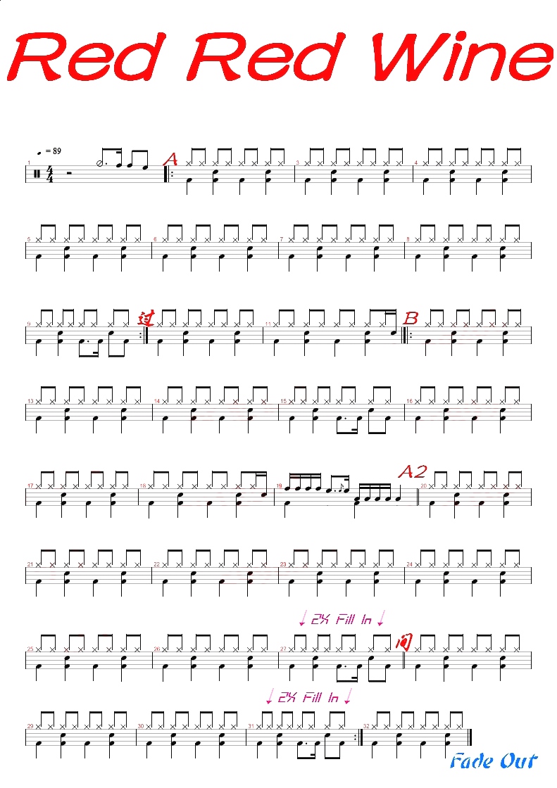 Red Red Wine 鼓谱预览