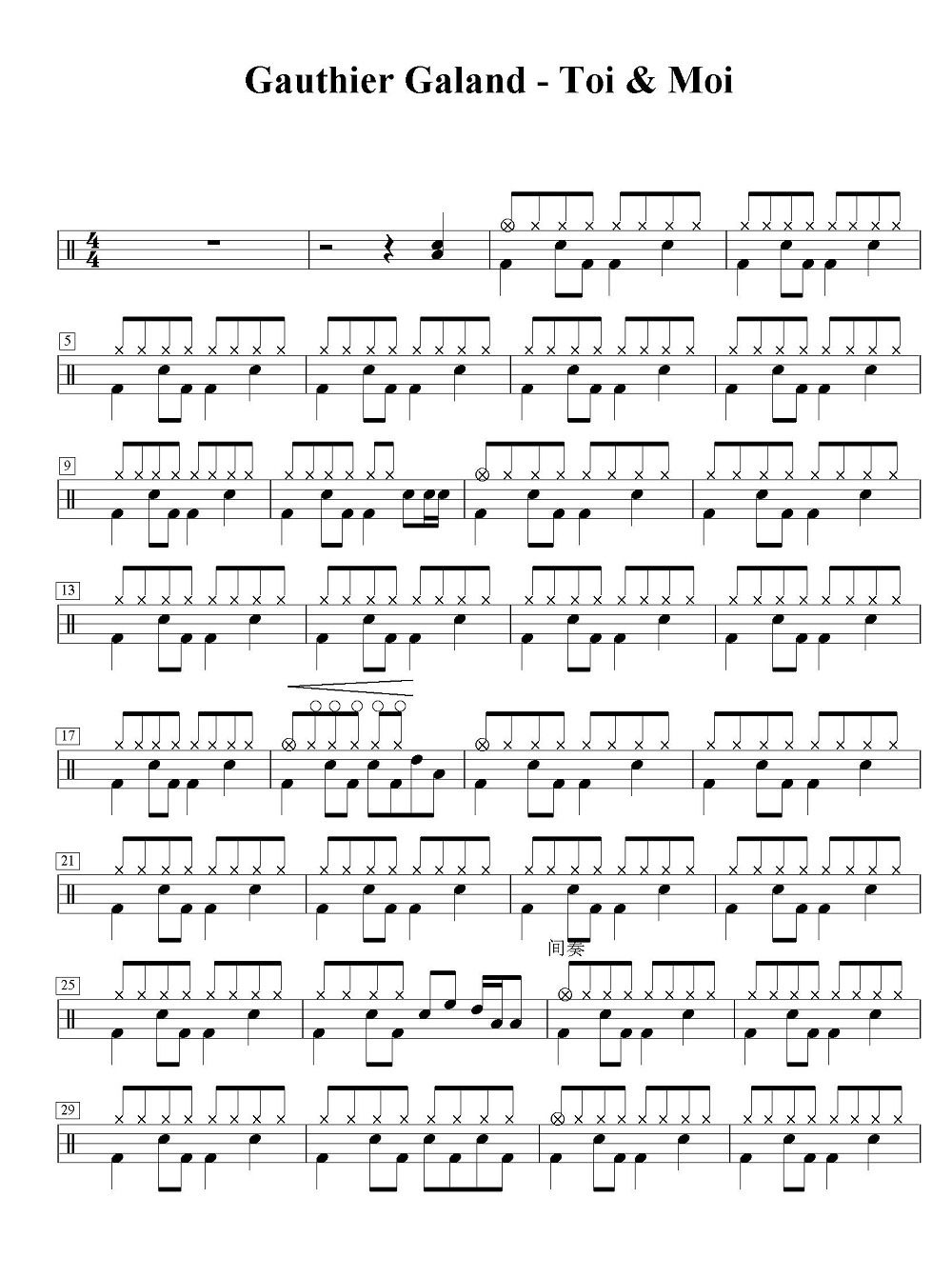 Toi & Moi 鼓谱预览