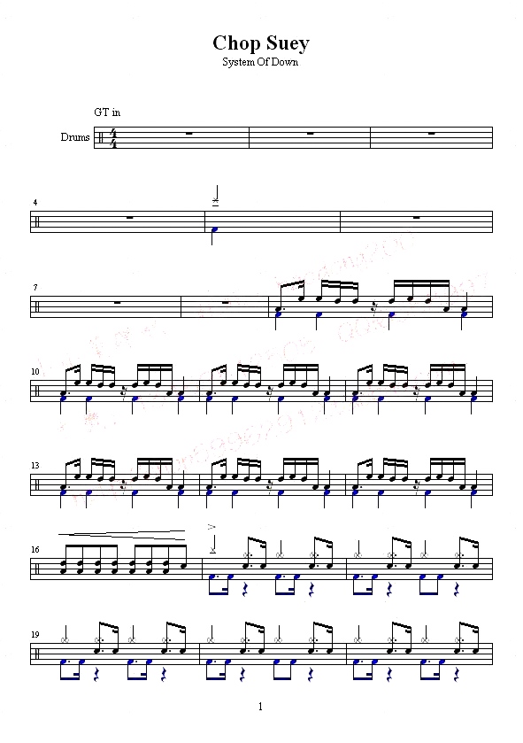 Chop suey 鼓谱预览
