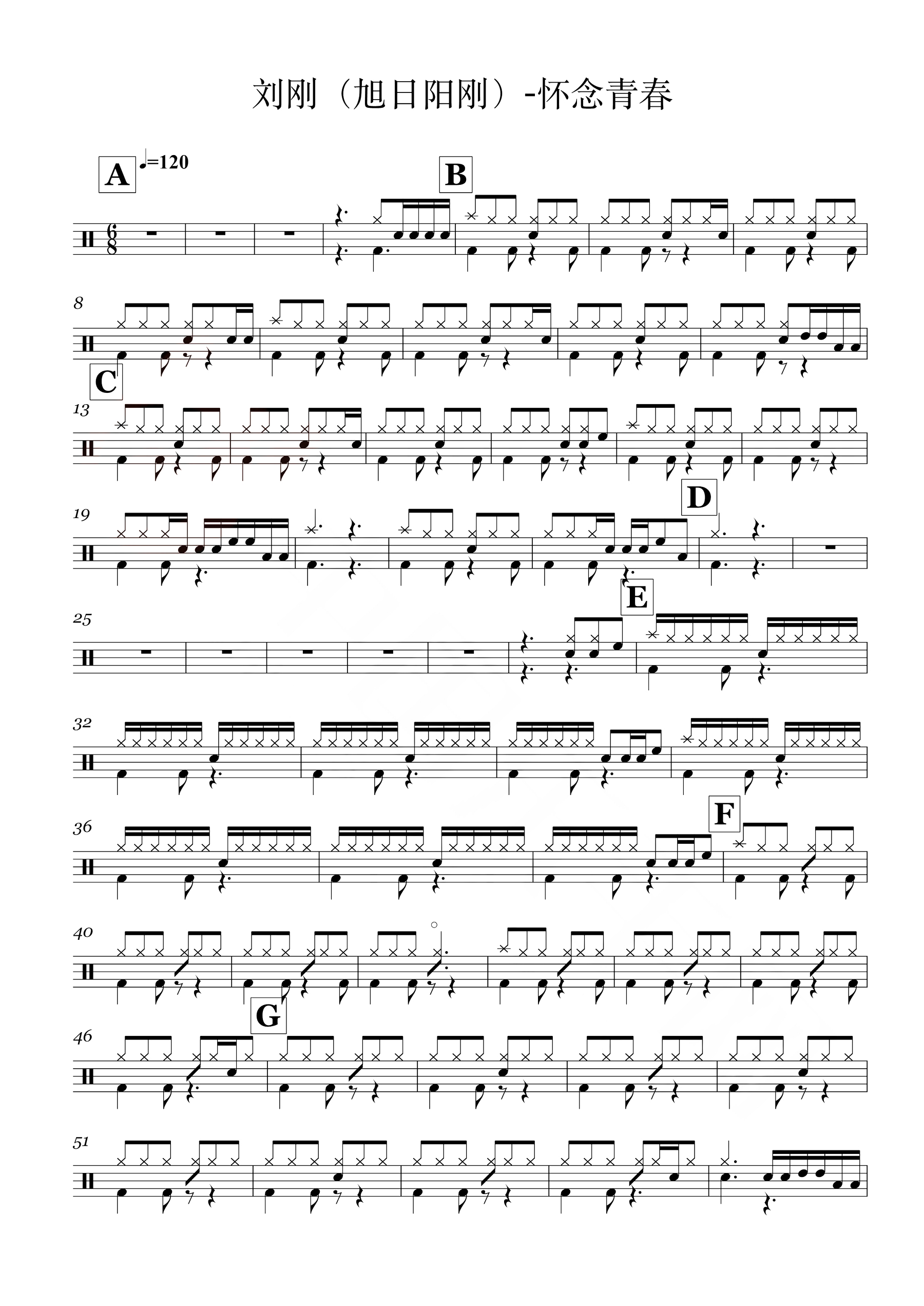 怀念青春 鼓谱预览