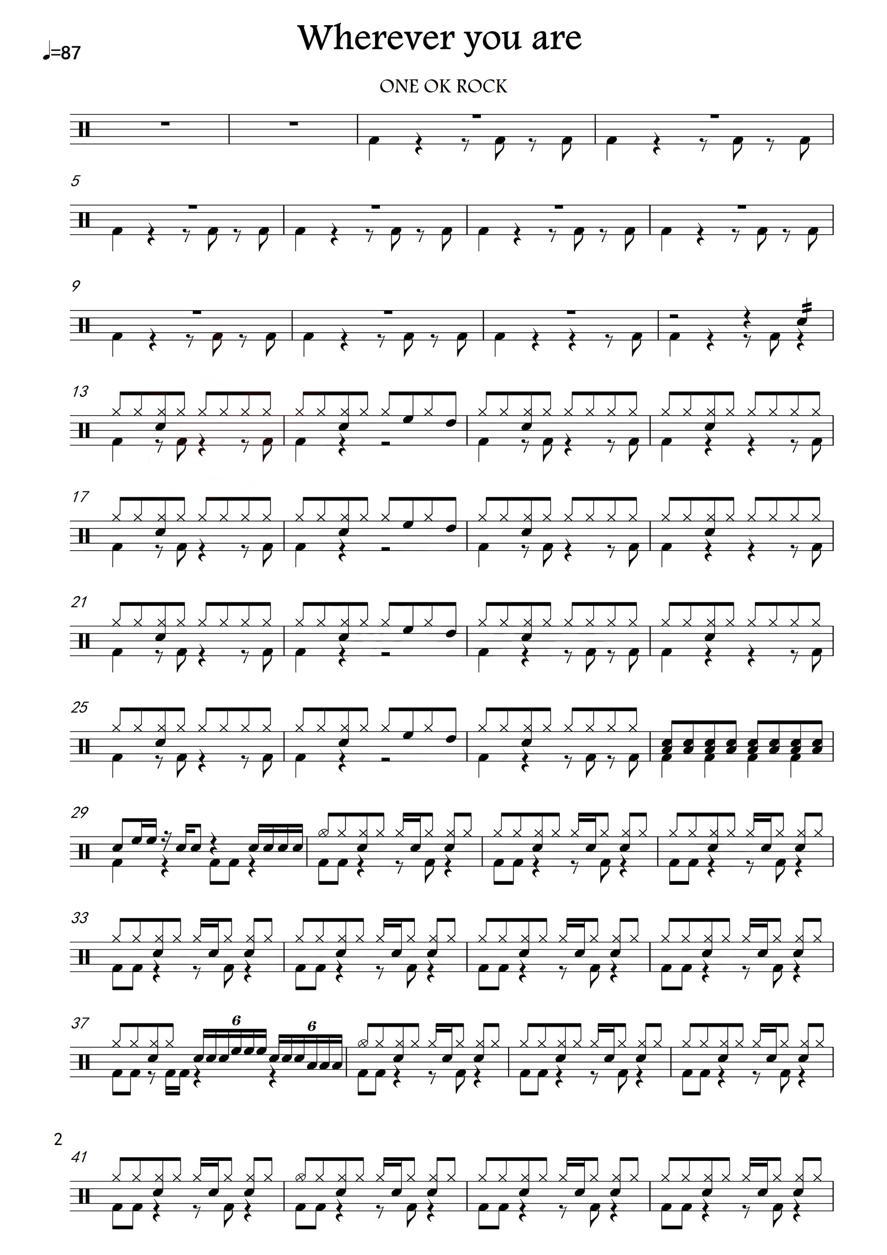 Wherever you are 鼓谱预览