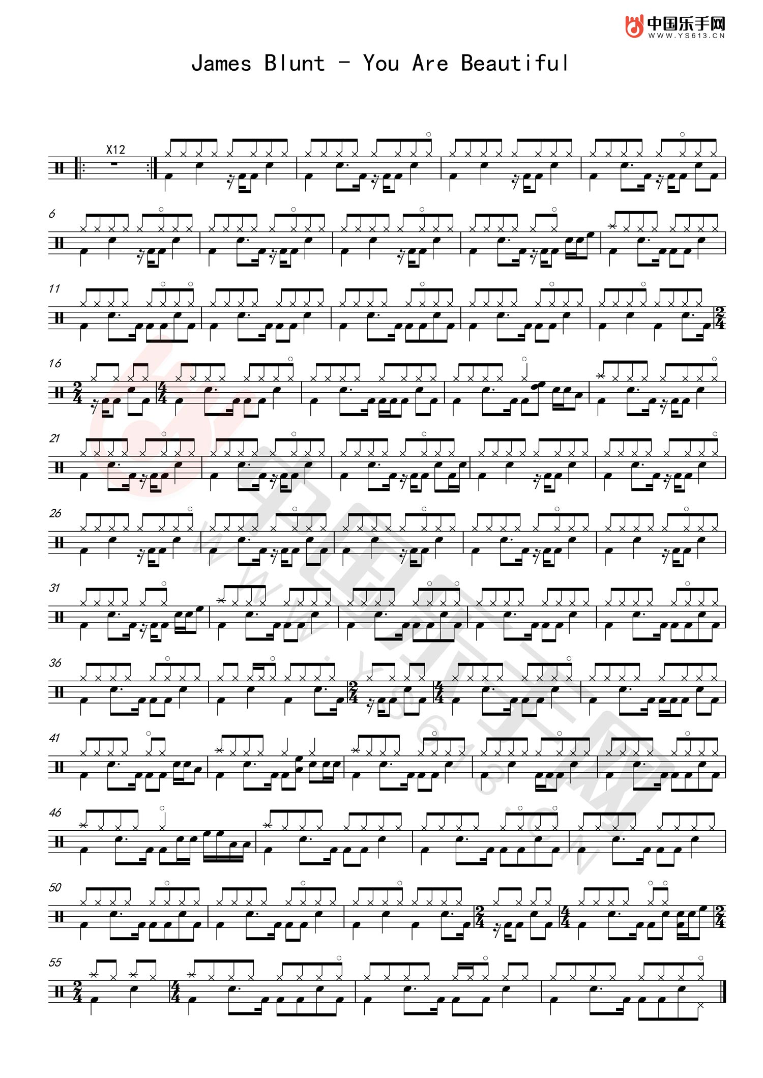 You Are Beautiful 鼓谱预览