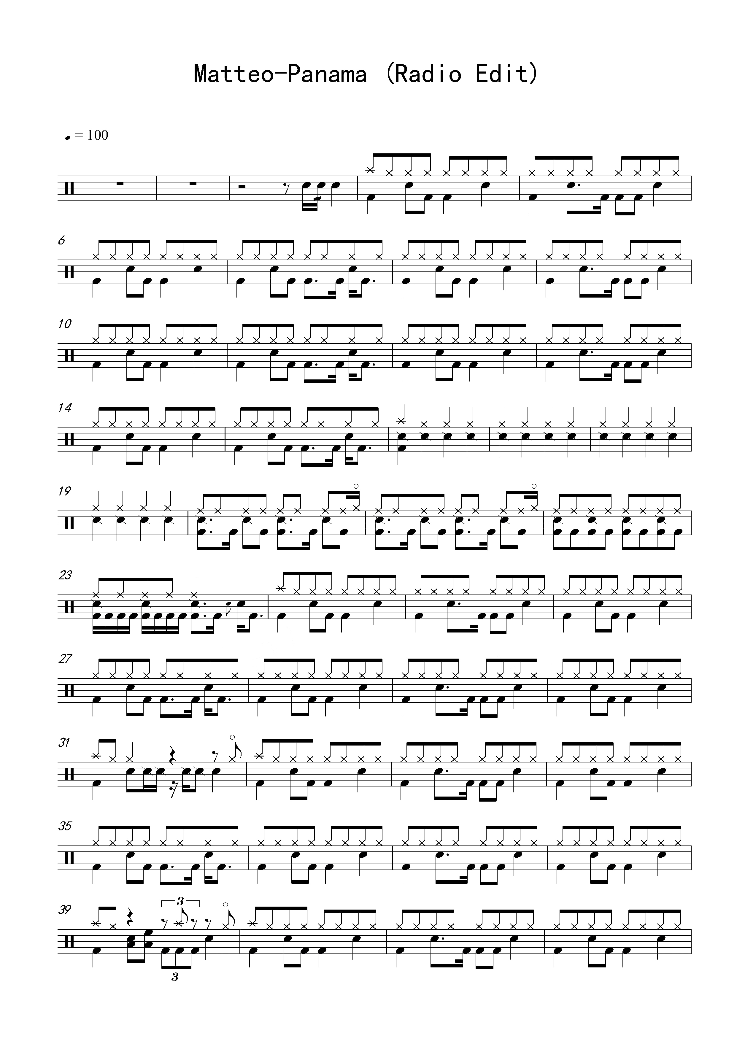 (C哩C哩)Matteo-Panama（巴拿马） 鼓谱预览