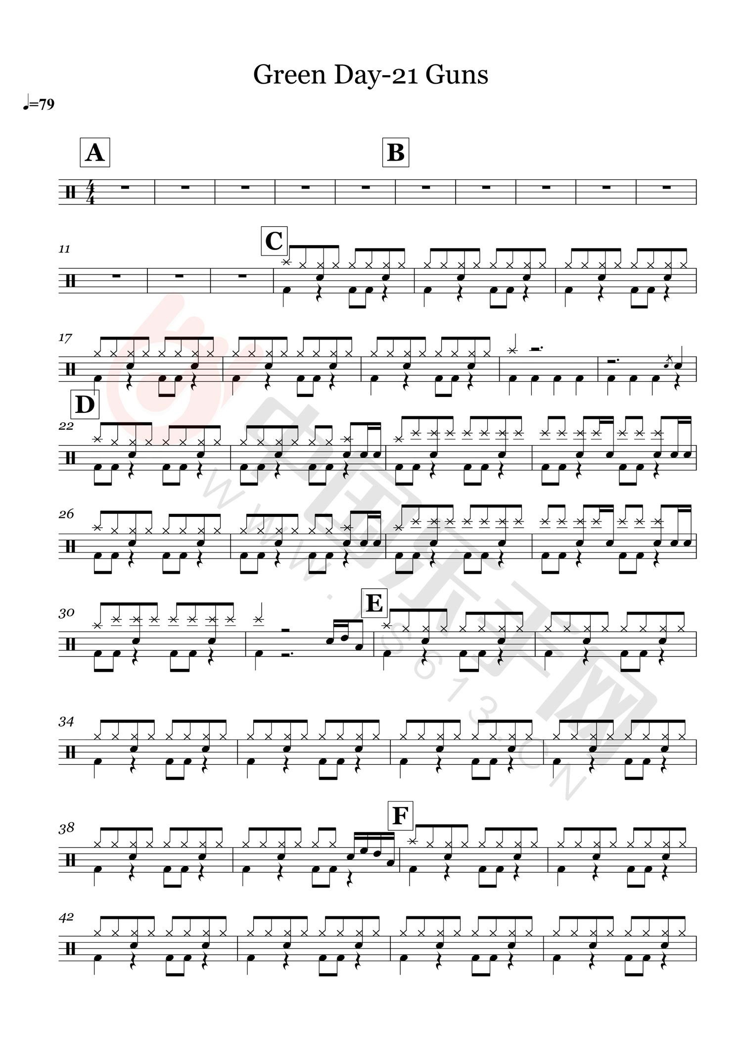 21 Guns 鼓谱预览